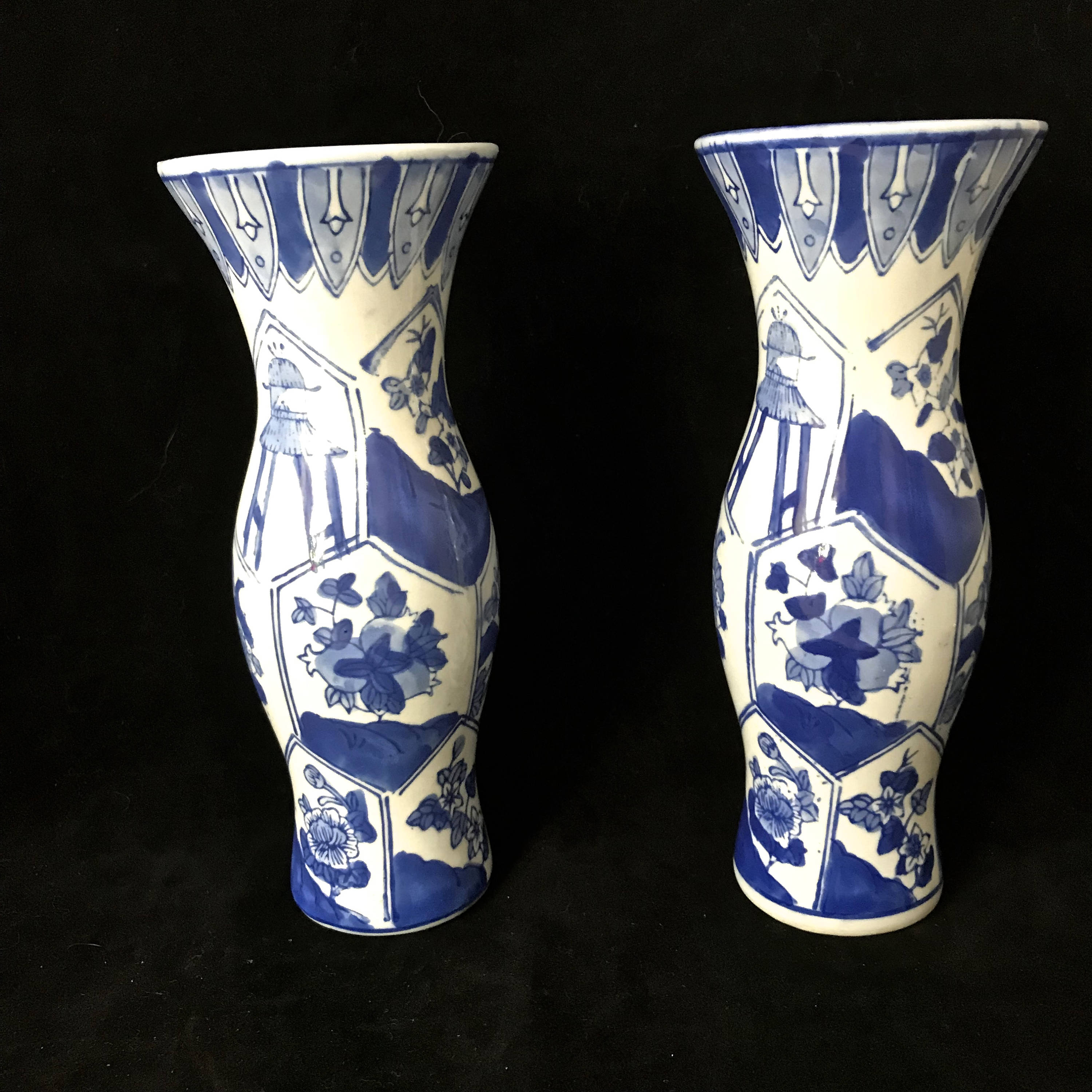 Vintage Ceramic Blue And White Candle Holders Hand Painted Etsy