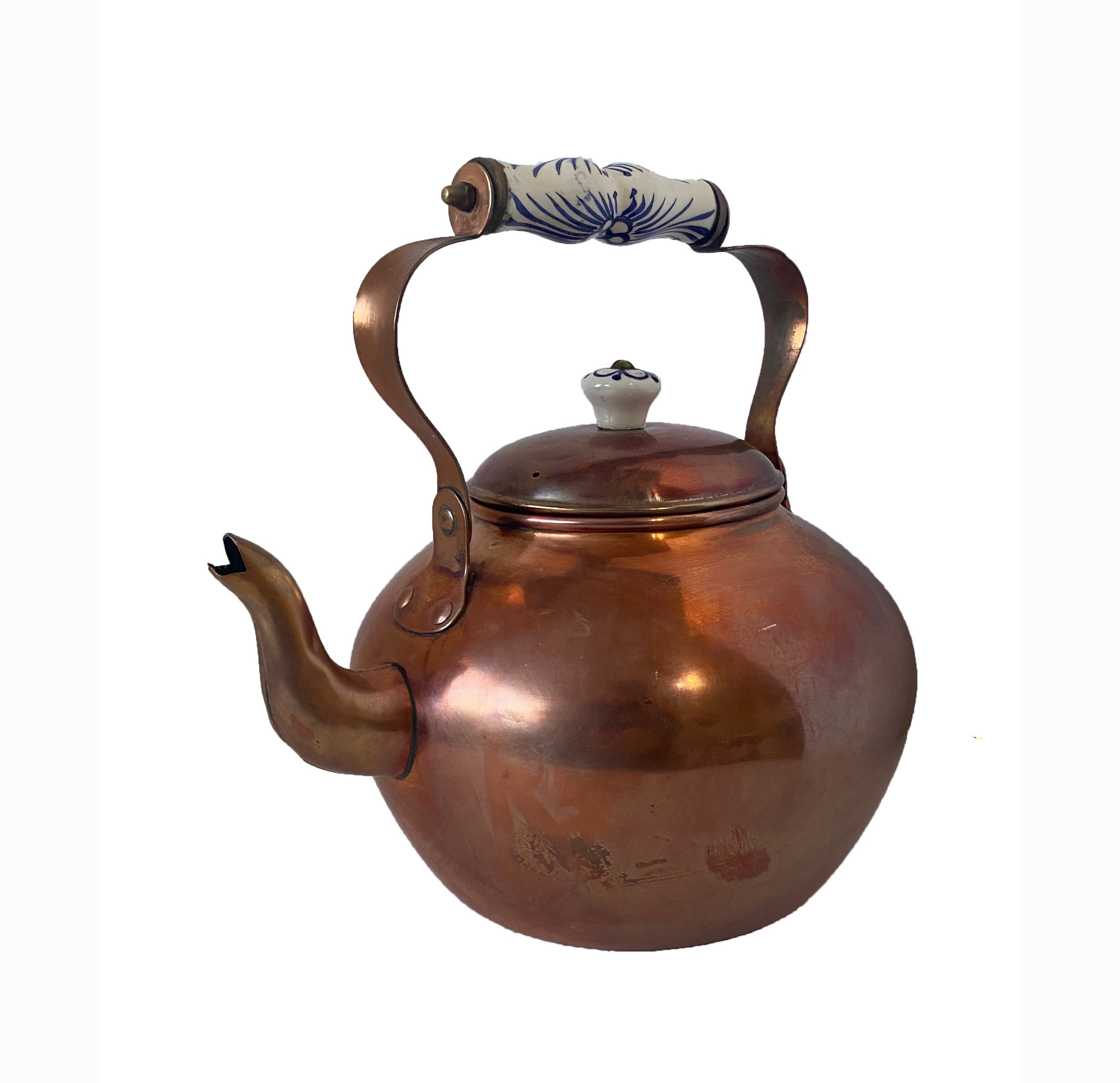 Large Vintage Copper Tea Kettle Quart Tea Kettle Farmhouse