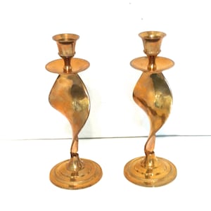 Vintage Pair BRASS CANDLESTICK HOLDERS Brass Spiraling Candlestick Holders Mid Century Hollywood Regency Decor Mantle Decor Holiday Decor