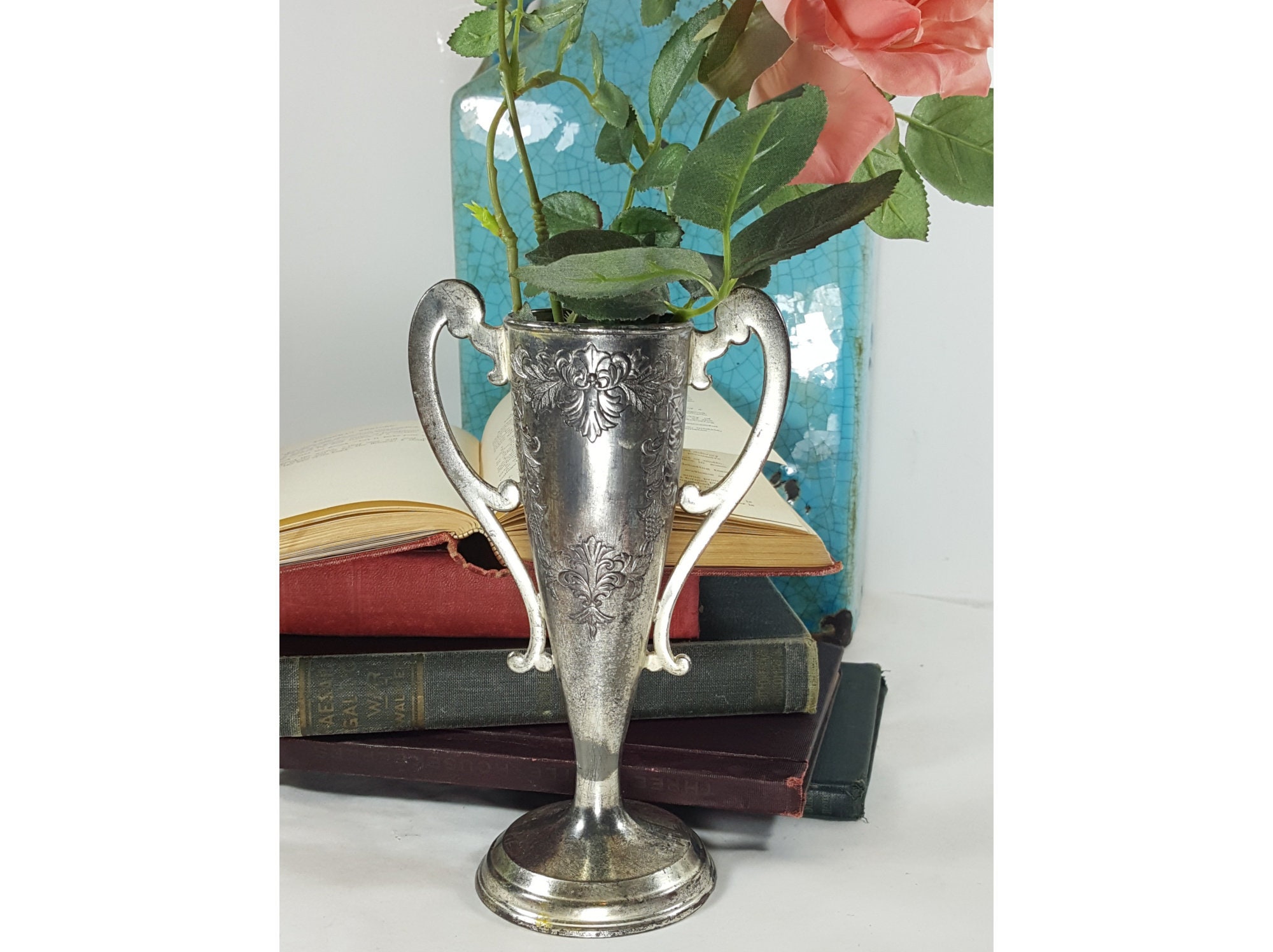 Silver Bud Vase 7 1/4 Vintage Urn Vase Cottage Chic Etsy