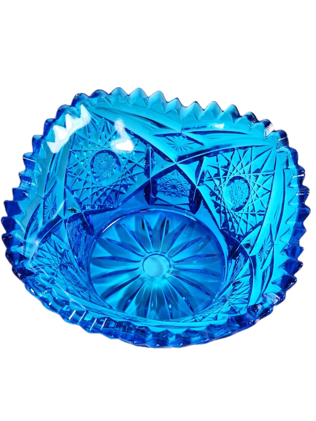 Blue Glass Bowl, Vintage Blue Candy Dish, Mid Century Pressed Glass