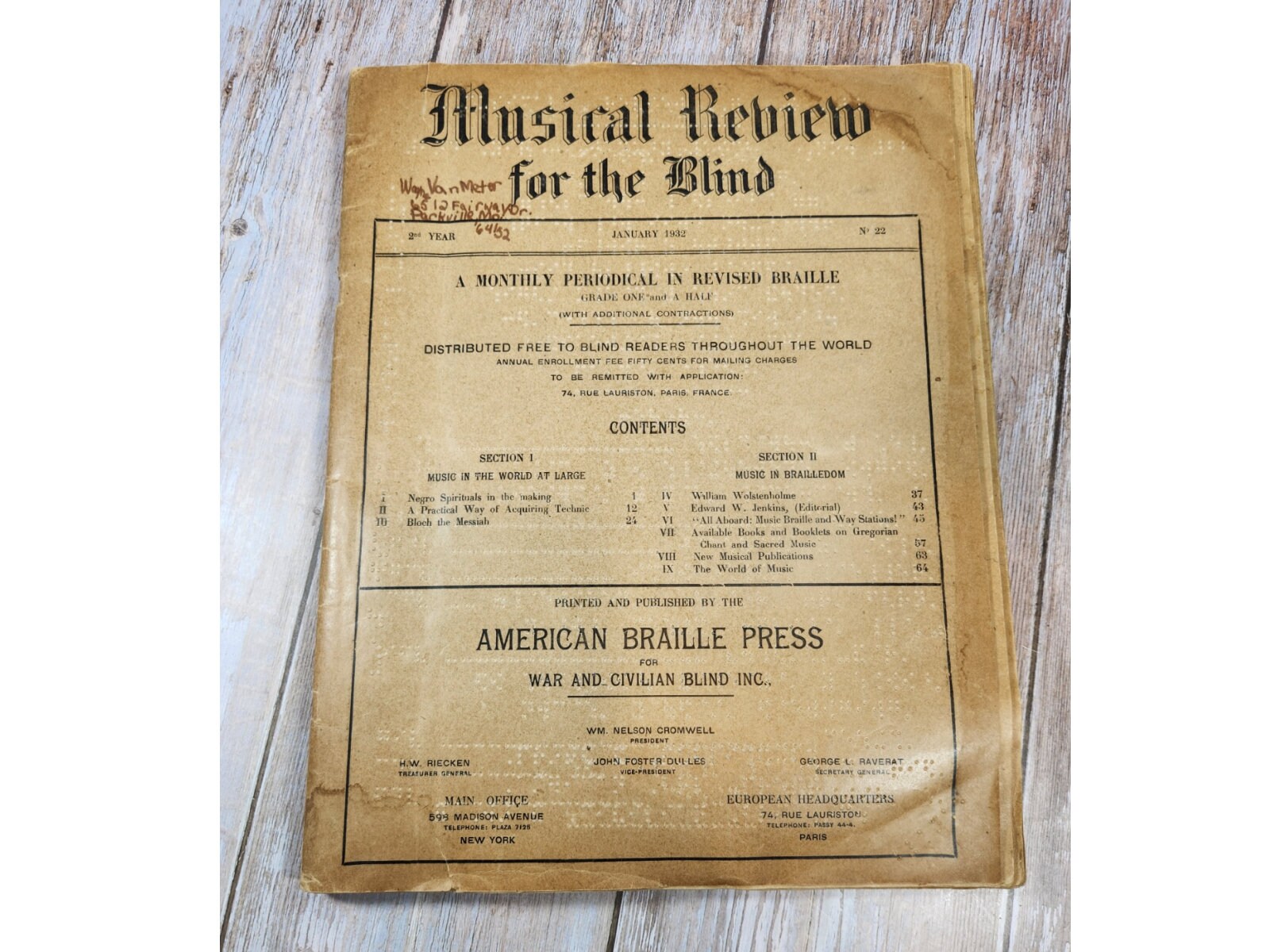 Antique Braille Magazine, 1932 Vintage Braille Music Magazine Featuring