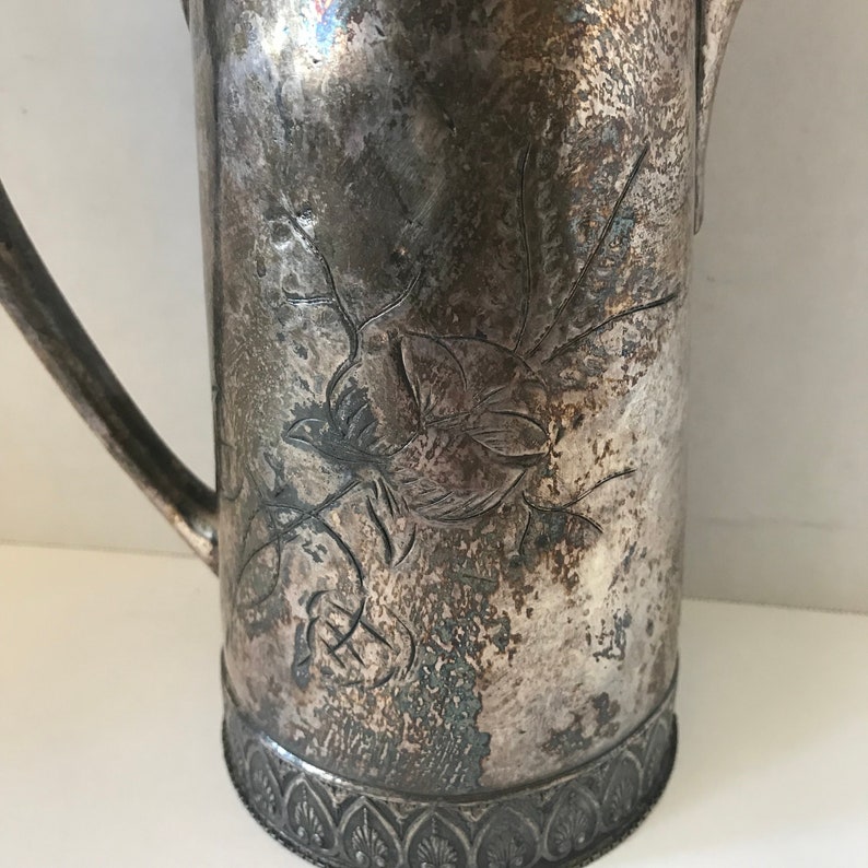 9.5 Tall Antique Silver Water Pitcher Flip Top Lid Etsy
