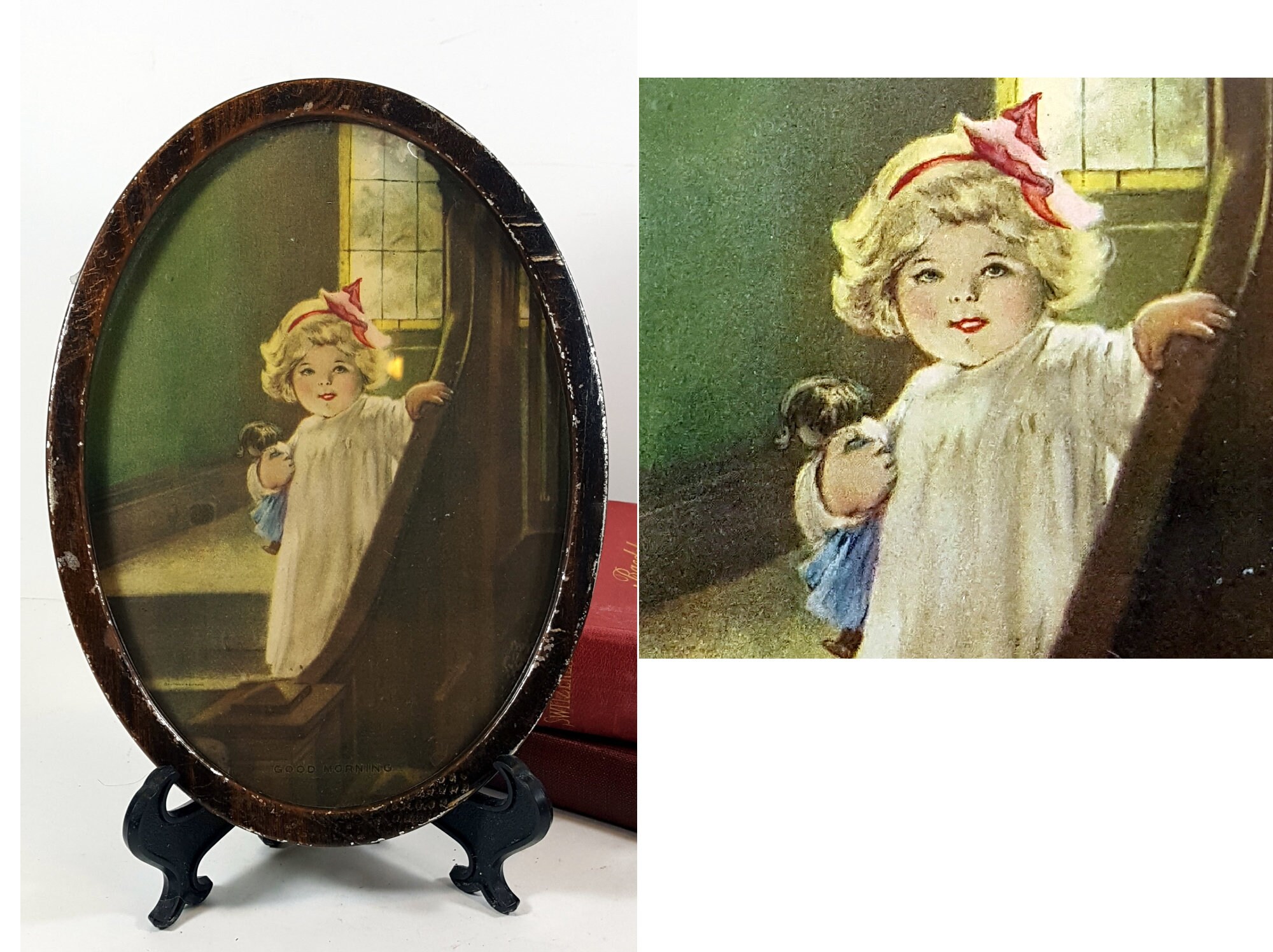 Antique Framed Art Little Girl Small Oval Picture Vintage Etsy