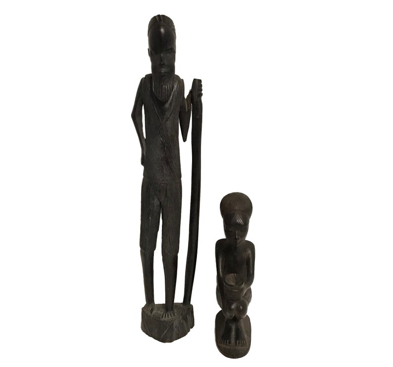 Vintage Pair African Figurine Carvings From Kenya Hand Carved African