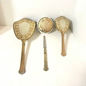 Vintage Matson Vanity Set: Hollywood Regency Gold Decor, 1940s 5-Piece