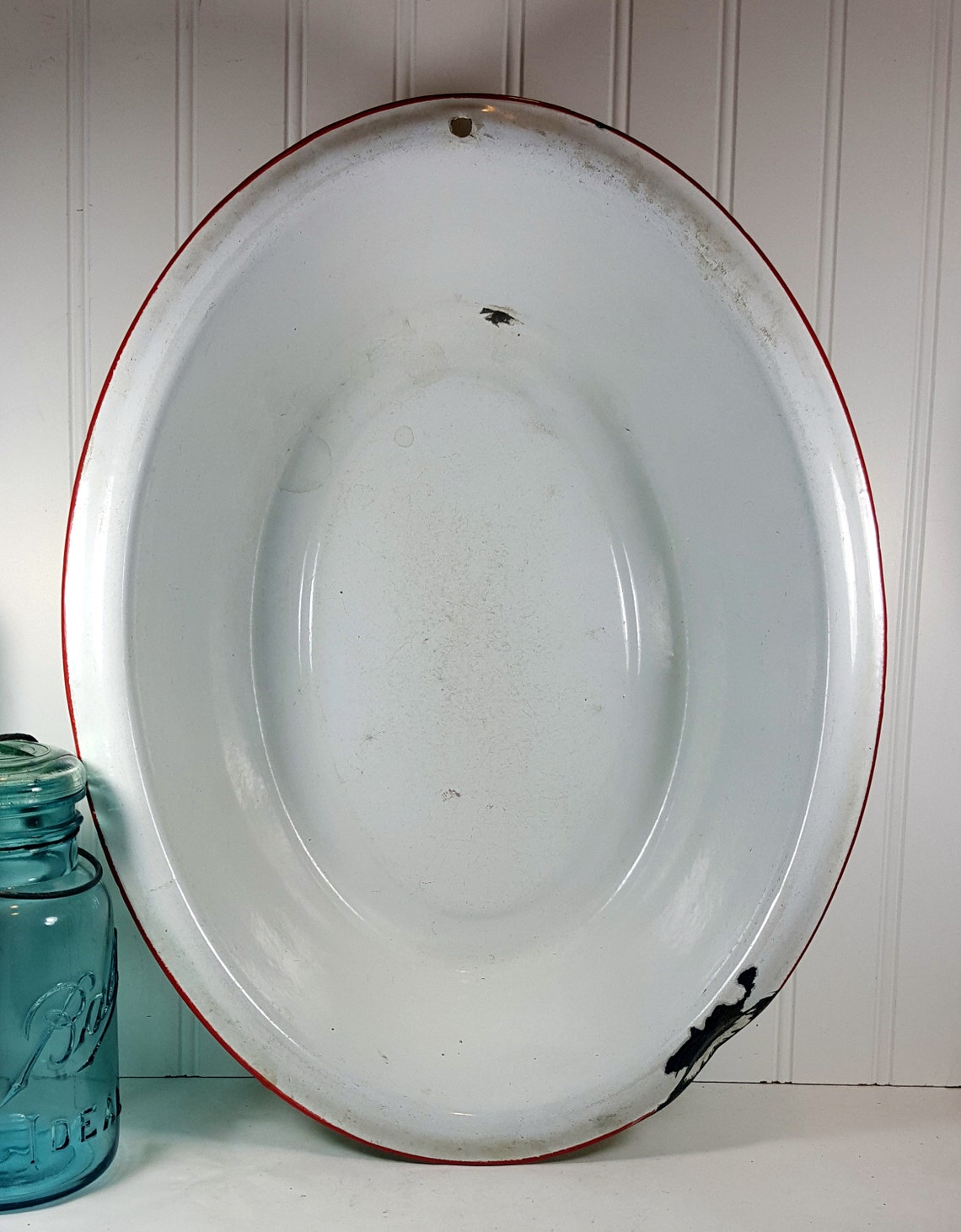 Rustic Enamel Pan Large 17 Vintage Oval Dish Pan Etsy