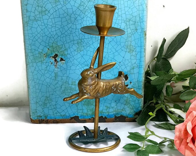Bunny Candleholder Vintage Brass Rabbit Candlestick Holder Etsy