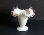 Fenton Silvercrest Vintage Milk Glass Vase, White Ruffled Iris Bud Vase, Vintage Gift Idea