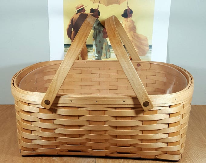 VINTAGE MARKET BASKET Wood Splint Hamper With Double Handles Etsy