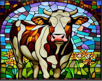 Cow Faux Stained Glass 7x9 | Wreath Signs| Metal Wreath Signs