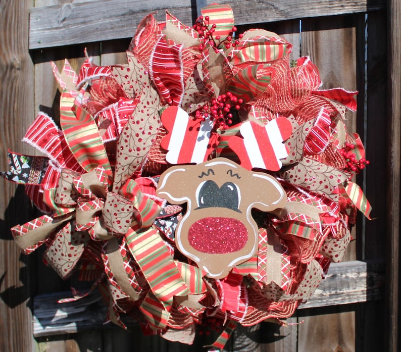 Rouge /& Blanc Renne//Cerf Arbre de Noël ruban pour couronne Making arcs /& Crafts