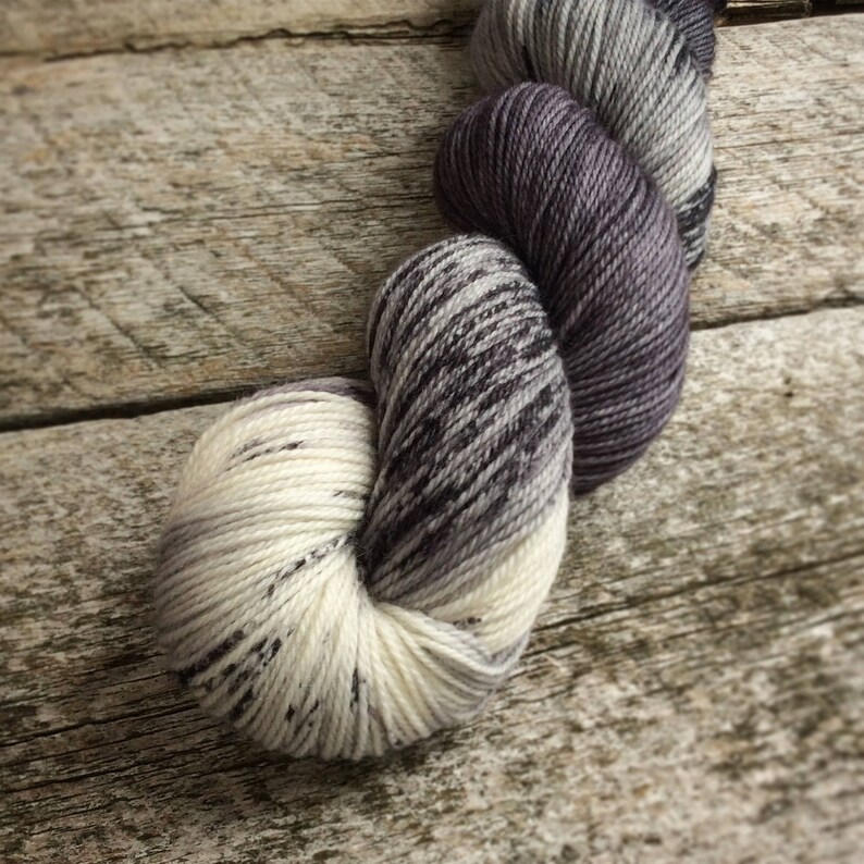 Black gray white hand dyed yarn/Speckled yarn/115gr Etsy