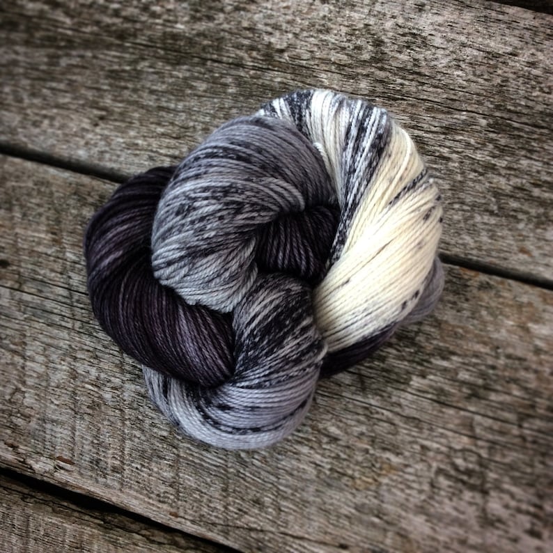 Black gray white hand dyed yarn/Speckled yarn/115gr Etsy