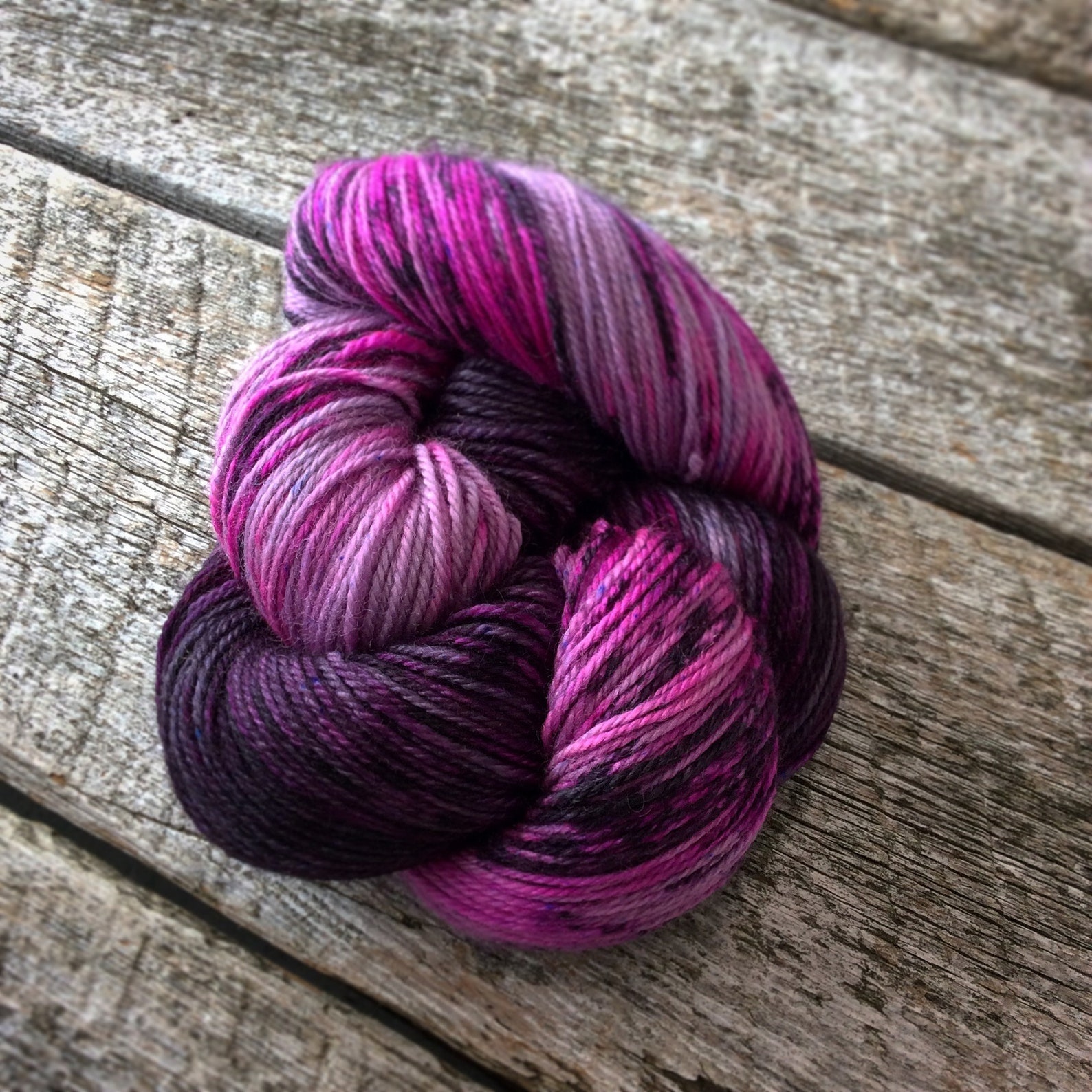 Hand Dyed Knitting Yarn/black Pink Purple Speckled Yarn / Etsy