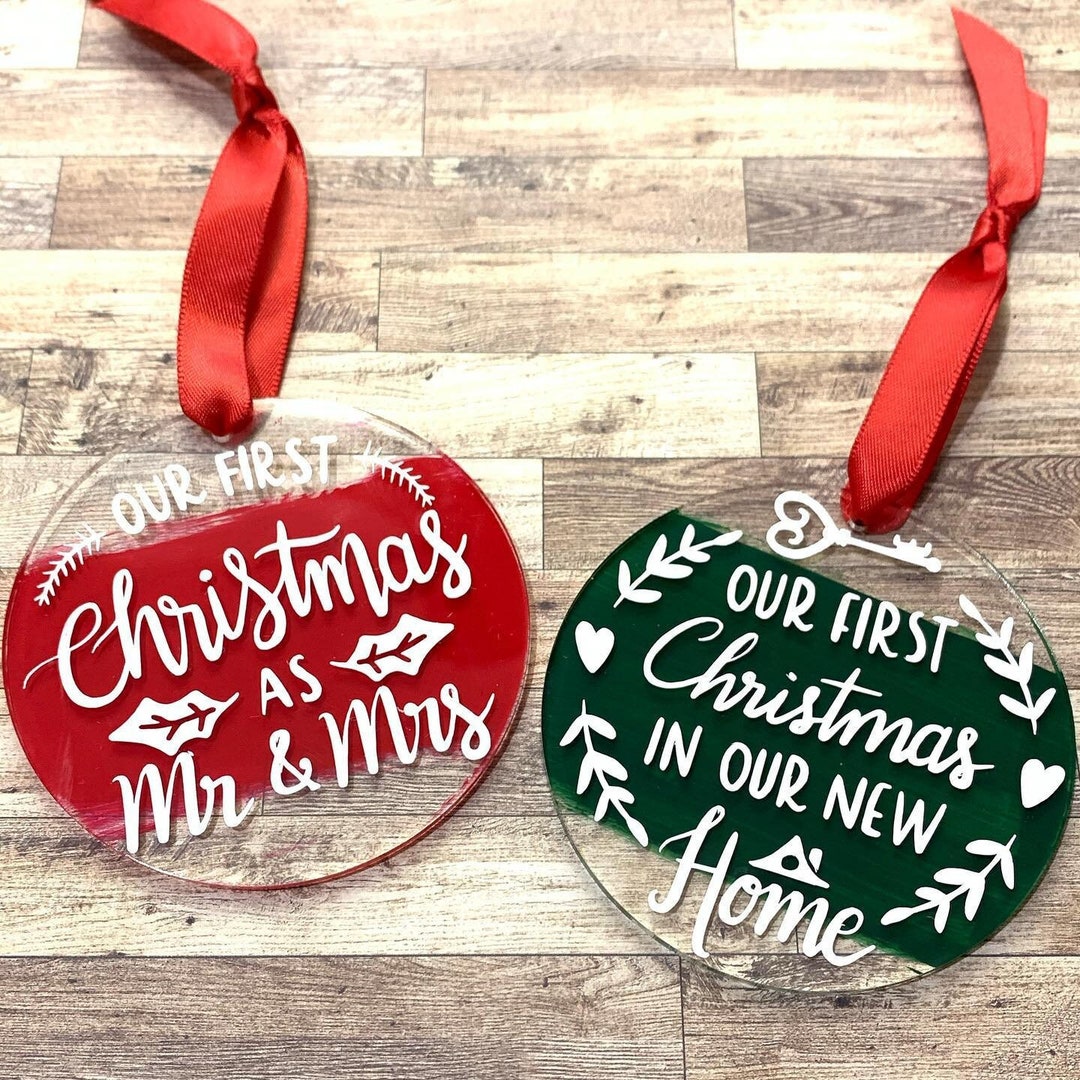 Acrylic Ornament, Personalized Ornament, First Christmas Ornament, We're Engaged Ornament ...