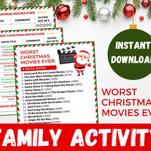 WORST CHRISTMAS MOVIES Ever Family Activity | Printable Christmas Game for Friends| Rate and Watch Christmas Movies | Instant Download