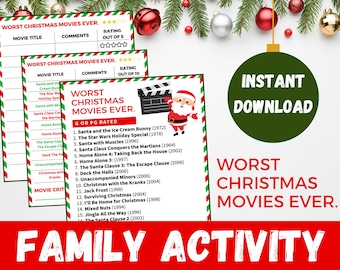 WORST CHRISTMAS MOVIES Ever Family Activity | Printable Christmas Game for Friends| Rate and Watch Christmas Movies | Instant Download