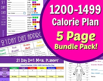 21 Day 1800 2099 Calorie Diet Plan 5 Page Pdf Bundle Menu Etsy