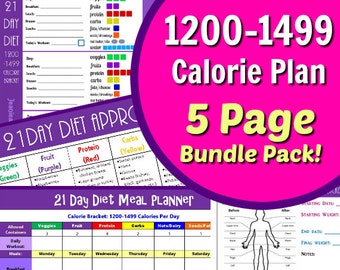 21 jours 1200-1499 Calorie Diet Plan Tracker Feuilles de pointage et tableau des calories
