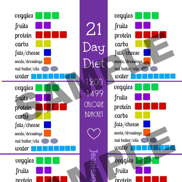 21 Day Portion Control Diet Plan Printables: 1200-1499 Calorie Container Tracking Sheets!