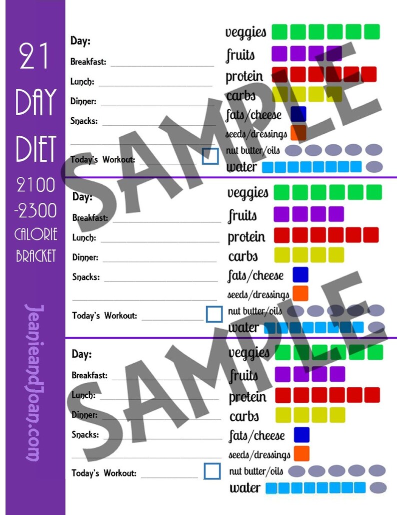 21 Day Diet Plan for 21002300 Calorie Bracket 5 Page PDF BUNDLE Meal