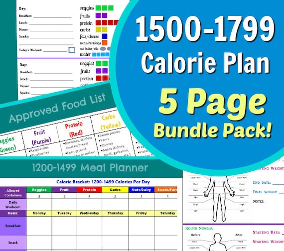 1500-1799 Calorie Planner for Portion Control Diet: 5 Page PDF Container  Tally Sheets, Menu Planner, Results Tracker & Food List -  Israel