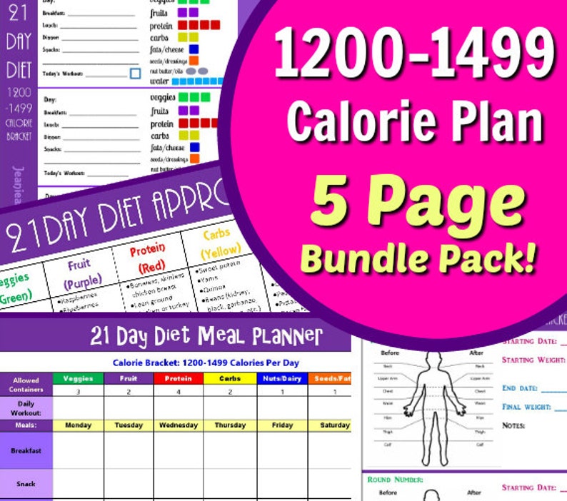 21 Day Diet 12001499 Calories Fix Your Bod With Our 5 Page PDF BUNDLE