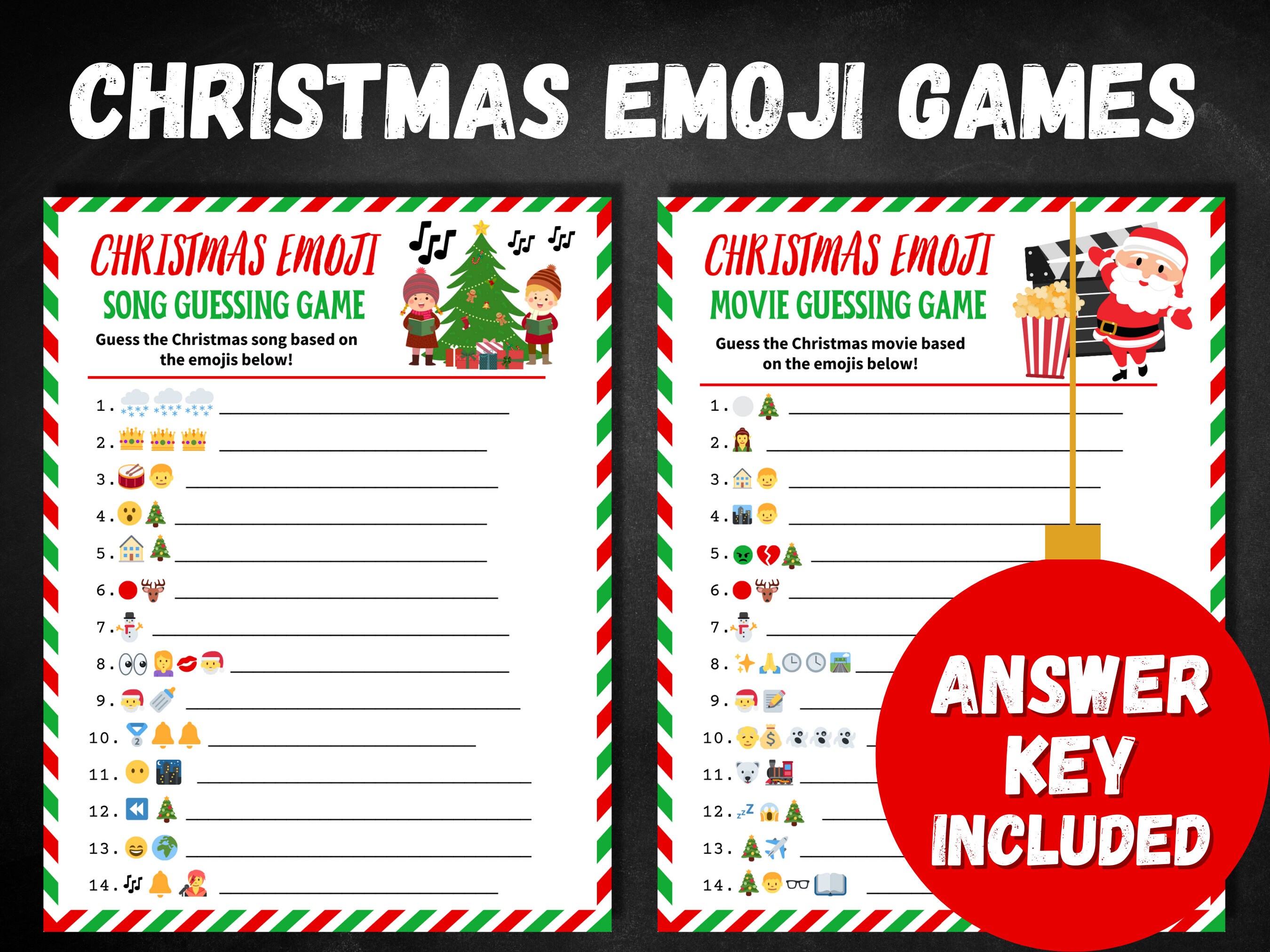 Christmas Emoji Pictionary BUNDLE SONG & MOVIE Game, Guess the Christmas Song or Movie