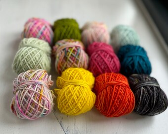 Set of 12 cakes of hand dyed sock yarn de luxe