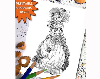 Victorian Fashion Grayscale Coloring Book For Adults Printable Adult Page Download Pages