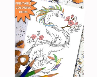 Fairy Dragons ADULT COLORING BOOK Adult Coloring Book Download Dragon LineArt Instant Printable For Girls