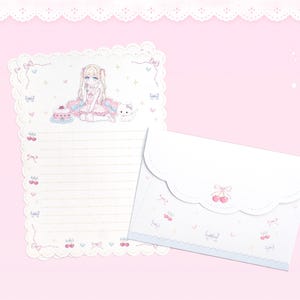 Coquette Letter Set – Cute Stationery, Lined Writing Paper & Envelopes, Pen Pal Happy Mail | Cherry Cream