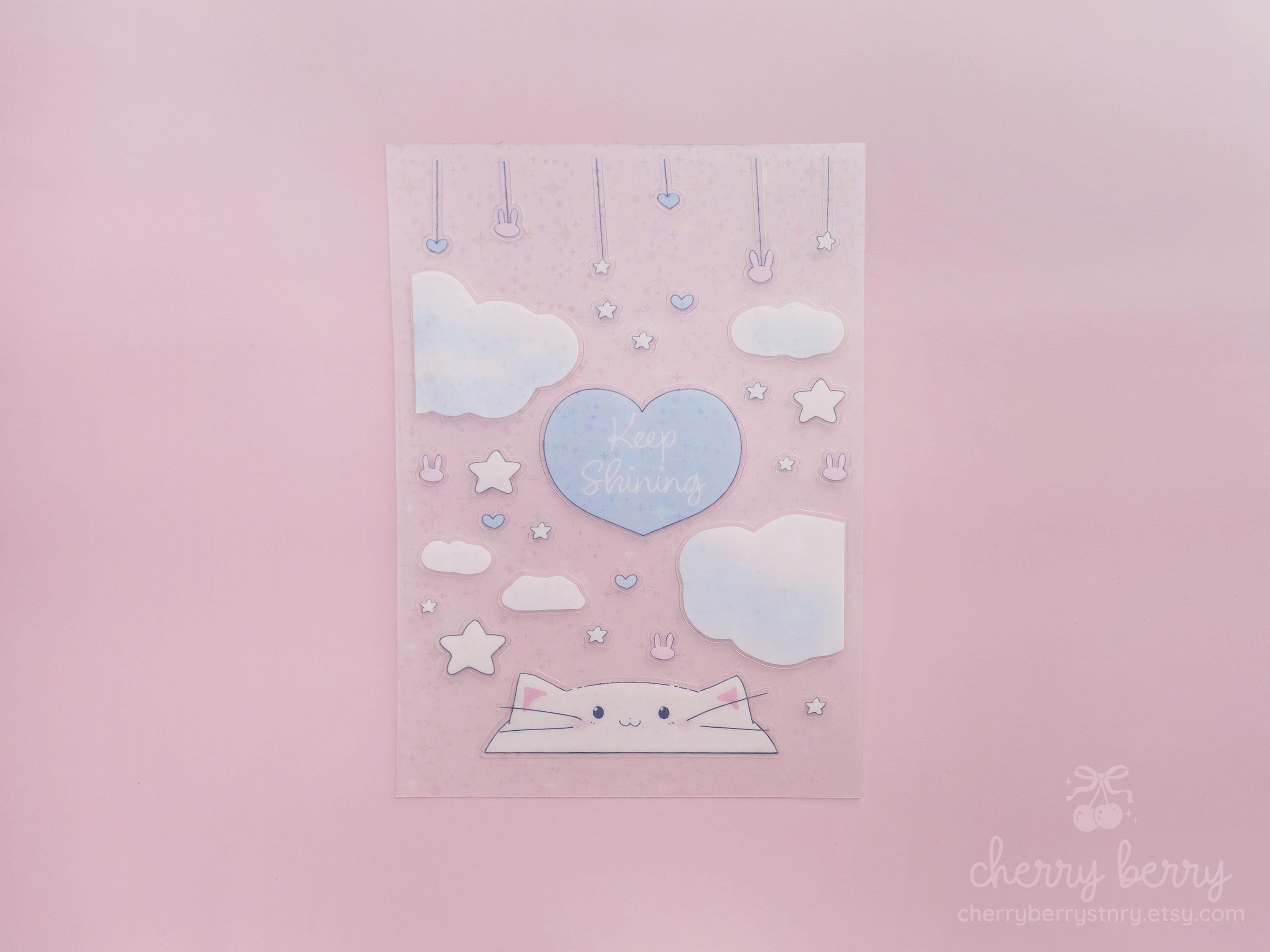 Kawaii Holographic Sticker Sheet – Cute Kitty & Bunny Planner Stickers ...