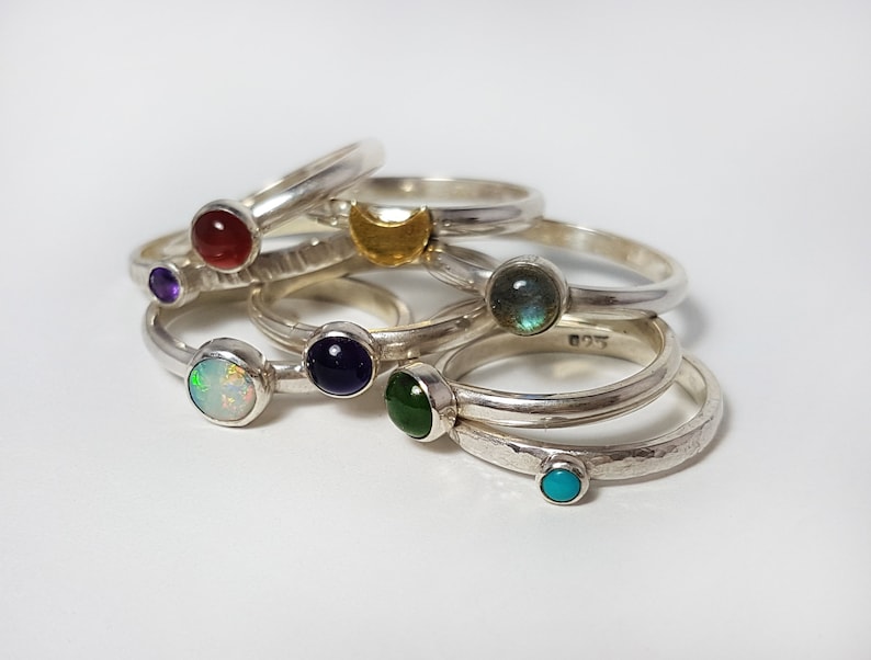 Natural Jade and Sterling Silver Stackable Ring