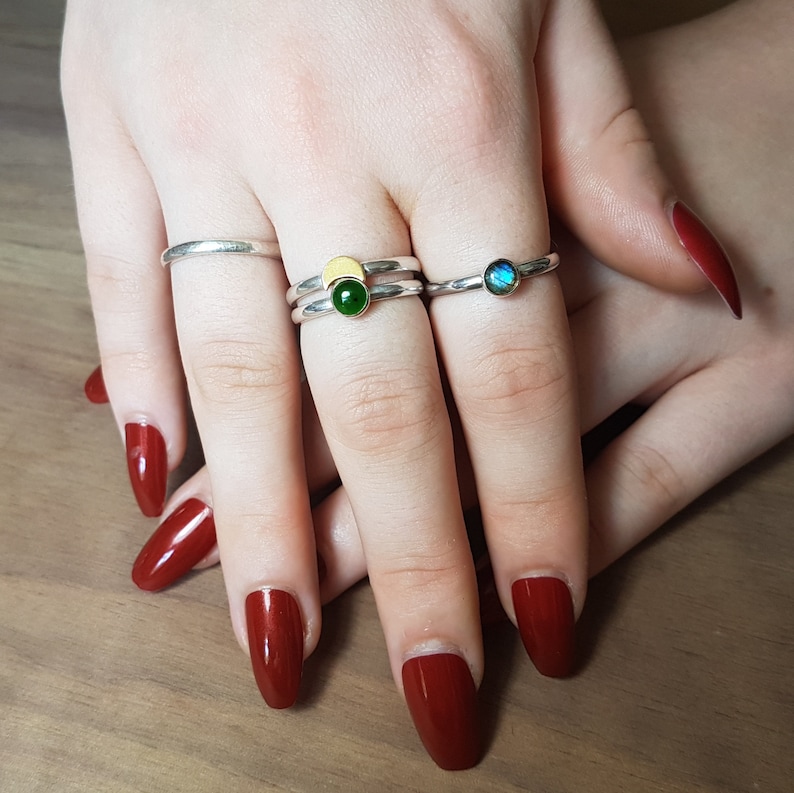 Natural Jade and Sterling Silver Stackable Ring