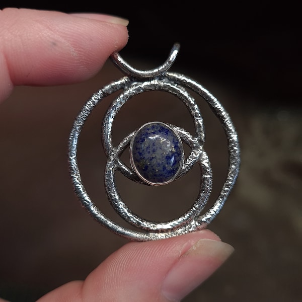 Eye of Elena Amulet Pendant . Handmade in Lapis Lazuli and Solid Sterling Silver