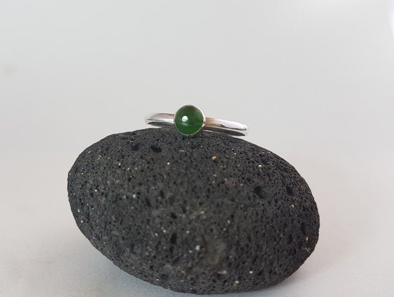 Natural Jade and Sterling Silver Stackable Ring