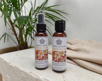 Amber Sugar Lotion & Body Spray Set - Fragrant / Luxurious / Moisturizing Formula (2 fl oz)