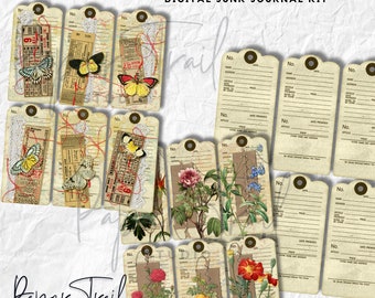 Digital Junk Journal Kit - Article Tag Set, Digital Download, Printable Junk Journal, Printable Article Tags, Article Tags Images