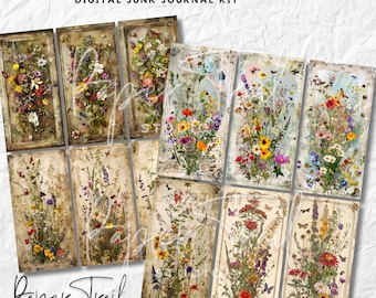 Digital Junk Journal Kit -Spring Floral cards, Digital Download, Printable Junk Journal, Floral Cards, Spring Floral Journal, Floral Journal