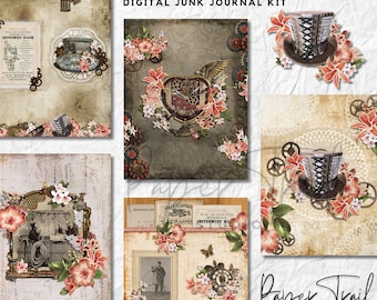 Digital Junk Journal Kit - TALL Pretty Steampunk, Digital Download, Printable Junk Journal, Document-sized Junk Journal