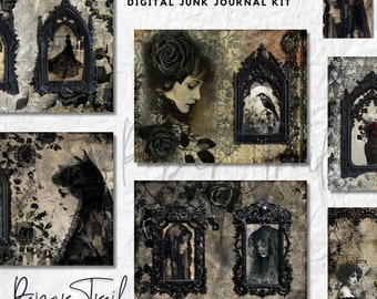 Digital Junk Journal Kit, Haunted Hearts Junk Journal, Mourning Digital Kit, Haunted Hearts Junk Journal Printable, Mourning, Digital