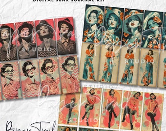 Digital Junk Journal Kit -Retro Ladies, Digital Download, Printable Junk Journal, Printable Ladies Digital Ladies Junk Journal, Retro