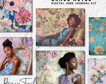 Digital Junk Journal Kit, Grace Notes Junk Journal, 1960s African American Women, Retro Elegance Digital Kit, Feminine Printable, Vintage