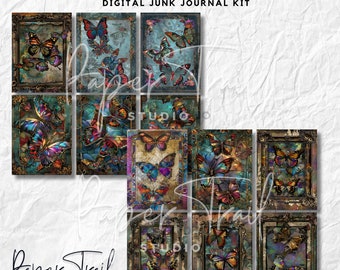 Digital Junk Journal Kit -Jeweled Butterflies, Digital Download, Printable Junk Journal, Butterfly Cards, Digital Butterfly, Butterfly