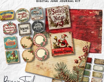 Digital Junk Journal Kit - Santa's Book - Paper, Stationary, Digital Download, Printable Junk Journal, Santa's Journal, Santa Notebook