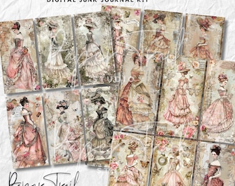 Digital Junk Journal Kit -Shabby Chic Lady Cards, Digital Download, Printable Junk Journal, Lady Cards, Shabby Chic Journal, Ladies Download