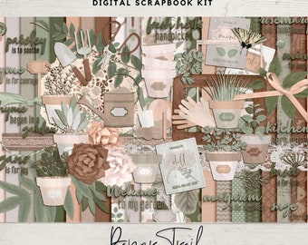 Garden Digital Scrapbooking, Herb Garden Digital Scrapbooking, Digital Garden Paper, Digita Garden Elements, Herbs, Garden