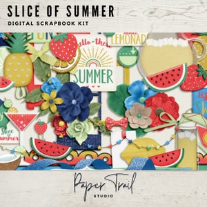 Summer Digital Scrapbooking, Slice of Summer Digital Scrapbooking, Digital Summer Paper, Digital Summer Elements, Sumer Scrapbook Kit